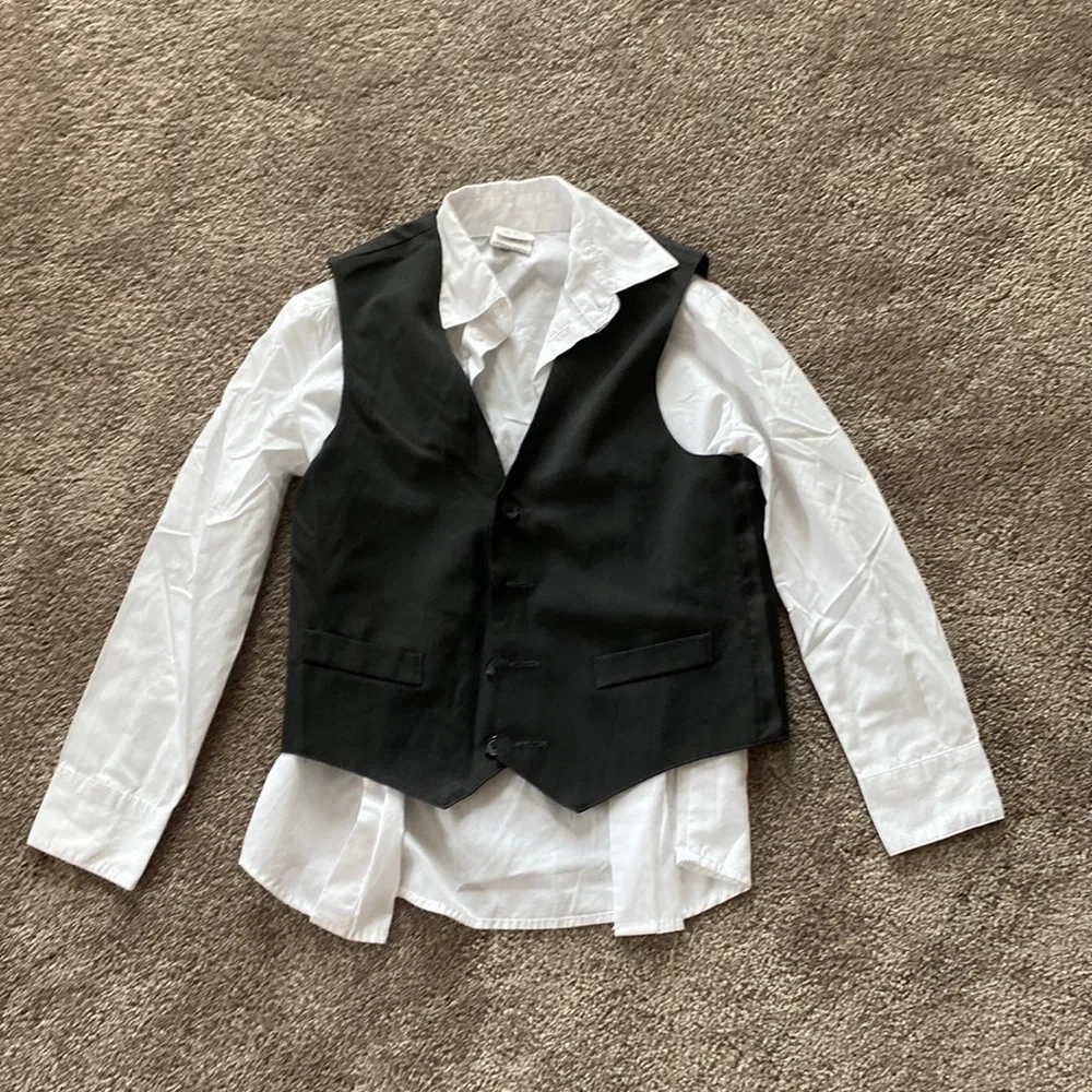 Van Heusen 3-Piece Dress Suit Vest Shirt Pants Formal Set SIZE 8 Black White